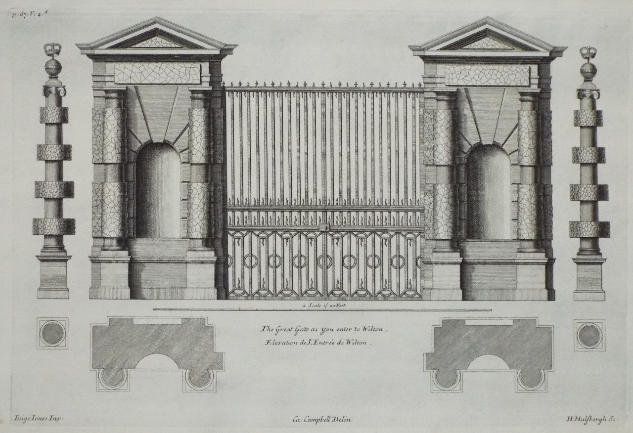 Print - The Great Gate as you enter to Wilton. Elevation de l'Entree de Wilton. - Hulsbergh